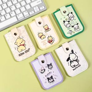 Sanrio Cartoon Slim Card Holder Quick Access Pull Tab Pochacco Winnie Bear Lining Soft Cowhide Men Women Portable Bill Wallet Credential Cover