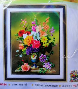 Tranh thêu chữ thập bình hoa đẹp (chưa thêu) DV6184