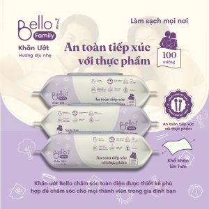Combo 3 Gói Khăn ướt Bello 100 tờ an toàn không cồn không Paraben - tiện lợi cho gia đình (hương thơm dịu nhẹ)