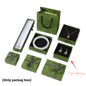 OURTOUR Bow Gift Box with Cover Paper Box Necklace Packaging Box Elegant Matcha Green Gift Storage Container Jewelry Storage