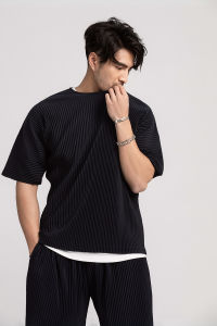Miyake Shirt Thin Breathable Short Sleeve Round Neck T Shirt Summer Solid Sports Top Miyake Pleated Men2026