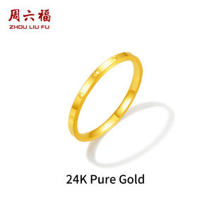 ZHOU LIU FU 周六福 24K Solid Gold Rings Unique Design Simple Stackable Ring Pure Gold Dainty Jewelry for Women Daughter Birthday Anniversary A0113465