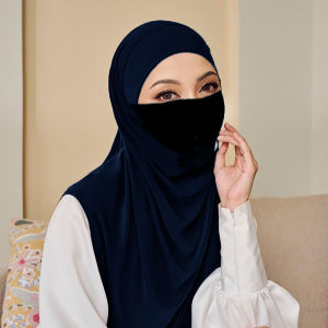 Jifang Plain Soft Smooth Double Use Masked Muslim Hijab Instant Double Layer Round Edge Face Mask Head Chin Neck Cover Hijabs PW09