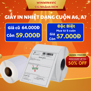 Giấy in nhiệt A6 A7 WINWIN4VIC dạng cuộn 350 tờ in đơn TMĐT tem nhãn in bill có sẵn lớp keo dính sẵn dùng cho máy in nhiệt