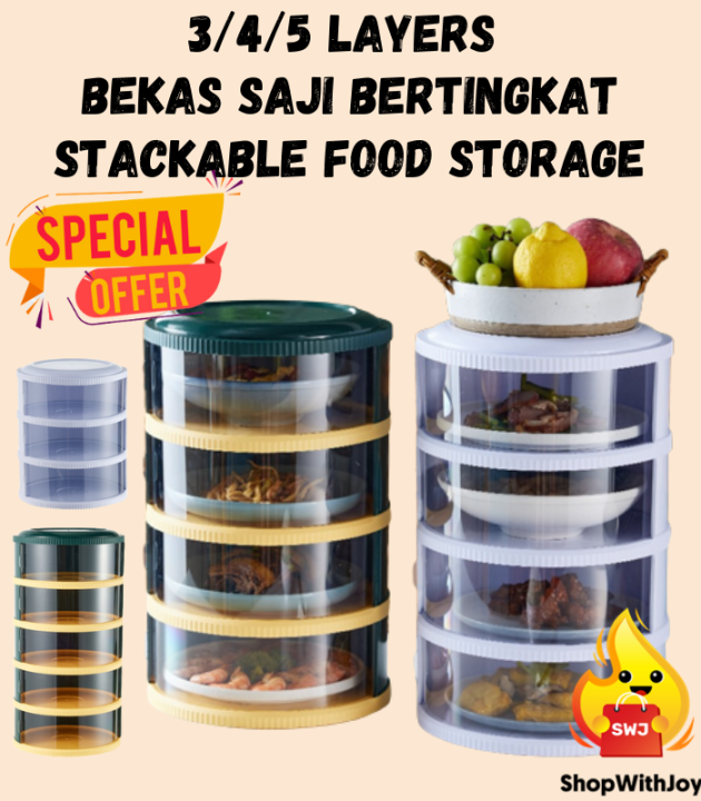 【ShopWithJoy】Bekas Saji Bertingkat Tudung Saji Transparent Stackable