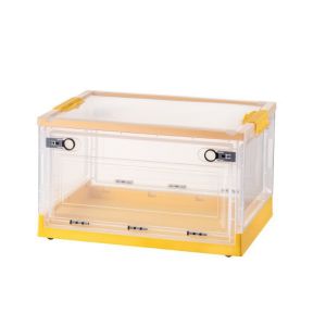 EO4MD ความจุขนาดใหญ่ กล่องเก็บของจิปาถะ วางซ้อนกันได้ ด้านบน/ด้านข้างเปิด ที่จัดระเบียบท้ายรถแบบพับได้ ที่เก็บเสื้อผ้า ชัดเจน กล่องเก็บของพับได้พร้อมฝาปิด หอพักนักเรียน