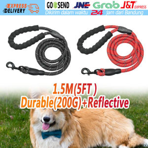 [Ready Stock] Tali Tuntun GLOW Reflektif Nylon Penuntun Tuntunan Kuat Hewan Anjing Sedang Besar Kucing Musang Harnes