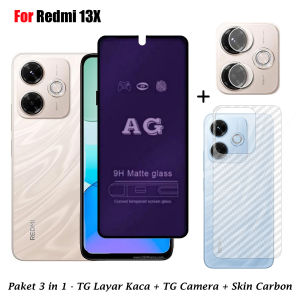 New Paket 3IN1 Screen Guard For Redmi 13X Free Tempered Glass Camera & Garskin Carbon - HOHA CASE