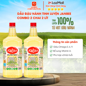 Dầu Đậu Nành Janbee Combo 2 chai 2L - Nguyên Chất 100% Không Trans Fat Tốt Cho Tim Mạch