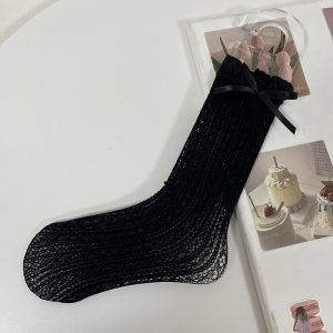 ผู้หญิงกลางลูกวัวตาข่ายบางBreathableโบว์ถุงเท้าลูกวัวถุงเท้าJKฤดูร้อนลูกไม้ลูกไม้ถุงเท้าผู้หญิงถุงเท้าลูกวัว