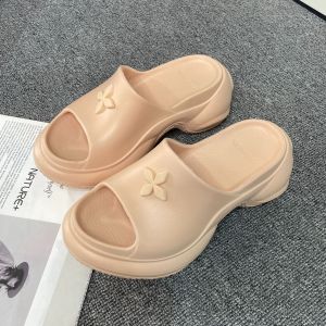 WomenS Summer New Thick-Soled Slippers With Cross Pattern Platform Sole Slip-On Height-Increasing Sandals For Outdoor Wear