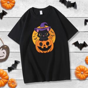 RF studio Halloween black cartoon pumpkin boys and girls t-shirt short sleeve 2025 new cotton parent-child half-sleeve top ins