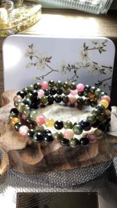 B062 全天然6mm电气石旺夫石碧玺绕三圈手串手链项链Natural Crystal Quartz Semi Precious Stone Tourmaline Layered Bracelet Necklace