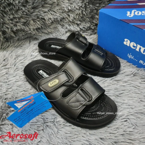 รองเท้าแตะผู้ชาย Aerosoft สีดำพื้นหนา รุ่น 4141 4142 สินค้าพร้อมส่ง