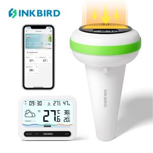 INKBIRD WiFi Pool Thermo-meter Set IBS-P03R + IM-03-W Thermo-meter Monitor kelembapan dengan maklumat cuaca indeks UV dan penggera sesuai untuk kolam renang Hot Springs Baby Baths