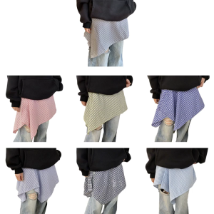 Womens Checkered Layered Wrap Skirt Irregular Buttock Apron Skirt Tie Up A Line Hip Scarf Underskirt Shirt Extender