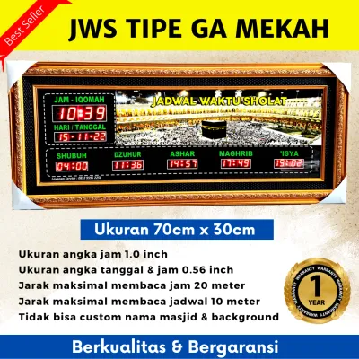 Jam Masjid.Jadwal Sholat Digital. Jam Sholat Digital Tipe GA Mekah Tidak Bisa diganti nama masjid. Ukuran 70cm x 30cm