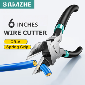 SAMZHE 6 Inches Wire Cutters Spring Loaded Diagonal Cutting Pliers CR-V Material Flush Cut Pliers For Copper Plastic and Zip Ties