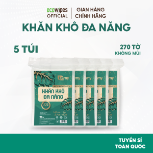 Thùng 10 túi khăn khô đa năng cao cấp Lamy túi 270 tờ không mùi không chất huỳnh quang tiết kiệm
