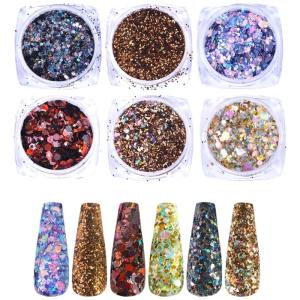 เล็บแวววาว6สีเล็บแบบศิลปะเลื่อมพิกเมนต์ระยิบระยับทำเล็บต่อปลายเล็บตกแต่งเล็บแบบศิลปะศิลปะการตกแต่งเล็บ