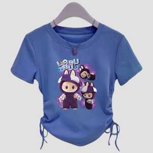 Baju Labubu Motif Trendy Atasan Anak Perempuan Import Kece Kaos Crop Top Kerut Serut Cewek Umur 1 2 3 4 5 6 7 Tahun