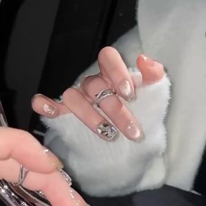 [HANDMADE]Artificial Nail Iced Tea Pink Pomelo Cat Eye Phototpy Nails Reusable and Removable Nails