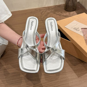 [Free Shipping] Retro Criss-Cross Strap Wedge Sandals For Women Summer 2026 New Style Square Toe Open-Toe Mid-Heel Perfect With Dresses