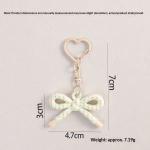 Zuoguan dễ thương pastel Kẻ Sọc Nơ Keychain với dây nối trái tim-Phụ kiện trang trí ngọt ngào cho túi xách và chìa khóa