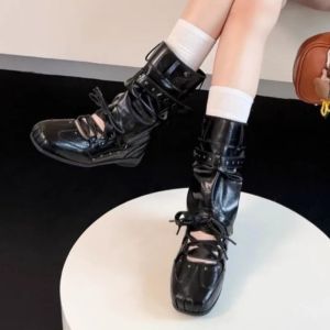 2026 Removable Two-Way Wear Ballet Flat Boots Korean Style Summer Commute Folded Mary Jane Single Shoes Cowhide Material