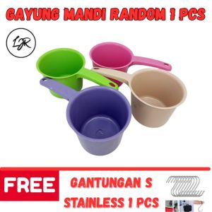 LJR Gayung Mandi Plastik Warna Pastel 1 Pcs + Hook S Stainless 1 Pcs