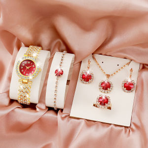 5ชิ้น! นาฬิกาข้อมือ POEDAGAR สำหรับผู้หญิงของขวัญกันน้ำต้นฉบับใหม่นาฬิกาควอตซ์สเตนเลสสตีลเพชรฟรีสร้อยคอคริสตัลต่างหูแหวน