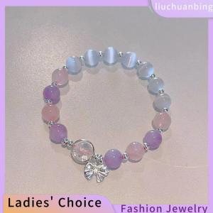 [COD] liuchuanbing Jewellery Ánh Trăng Pha Lê Bowknot Đính Cườm Vòng Đeo Tay Ánh Sáng Sang Trọng Đàn Hồi Vòng Đeo Tay Cho Cô Gái Phụ Nữ Đồ Trang Sức Phụ Kiện Quà Tặng