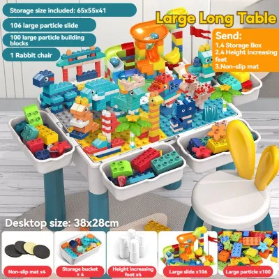 Kids Multi-Function Building Blocks Table Learning Playing Study Drawing Compatible Duplo meja mainan kanak kanak