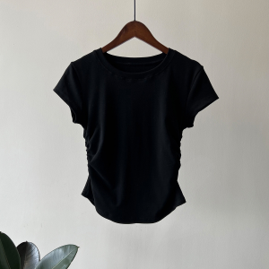 Solid Color Round Neck Slim Tee Women White Black Short Sleeve T-Shirt