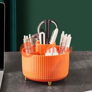 I know Rotating Pen Holder Large Capacity Desktop Stationery Storage Box Boys and Girls Childrens Desk Makeup Brush Shelf Light Luxury Style