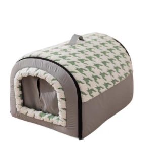 HATELI Dog Warm Bed 2 Ways to Use Indoor Pet Cat House with Fluffy Mat Removable and Washable House with Non-Slip Bottom for Cats and All Size Dogs Soft Kennel Bed