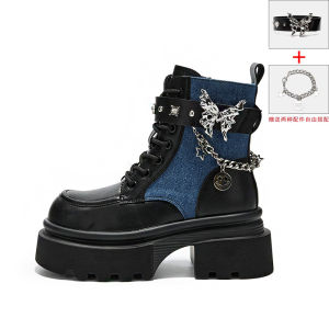 Genuine leather butterfly chain platform Martin boots British style autumn new niche cowboy boots thick heel boots boots boots for women