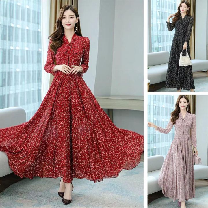 LKK 2023 Gaun panjang bunga sifon Korea baru maxi dress korea