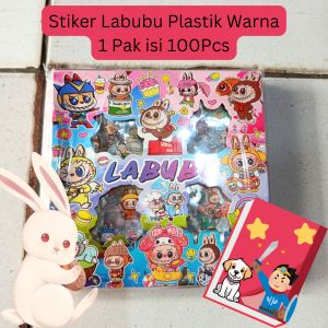 STIKER BOTOL PLASTIK KOREA STIKER MOMO MOTIF WARNA WARNI CAMPUR MEREK MOMO 1 PAK ISI 100 PCS