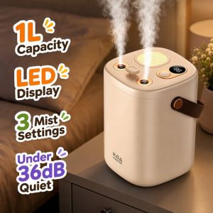 Cordless Humidifier Dual Nozzle Smart Led Night Light Usb Rechargeable Quiet Diffuser For Home