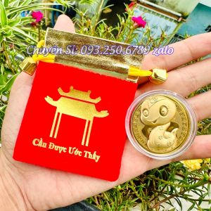 [Giá KM] ĐỒNG XU RẮN VÀNG KÈM TÚI LỘC may mắn cát tường - MẪU 2