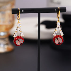 Fashionable Ring Gift  年红色镶钻网状水滴耳扣耳环女设计感重工大气款耳坠时尚耳饰