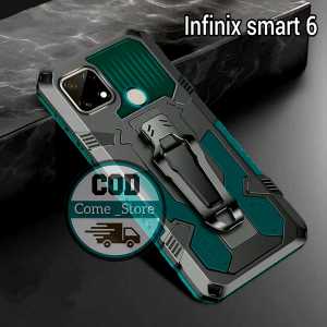 Casing Hp Untuk Infinix Smart 6 (NFC) Hardcase Robot Kickstand Armor Belt Clip Terbaru