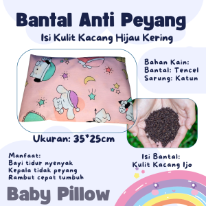 Bantal Anti Peyang Isi Kulit Kacang Hijau untuk Bayi 0-12 Bulan