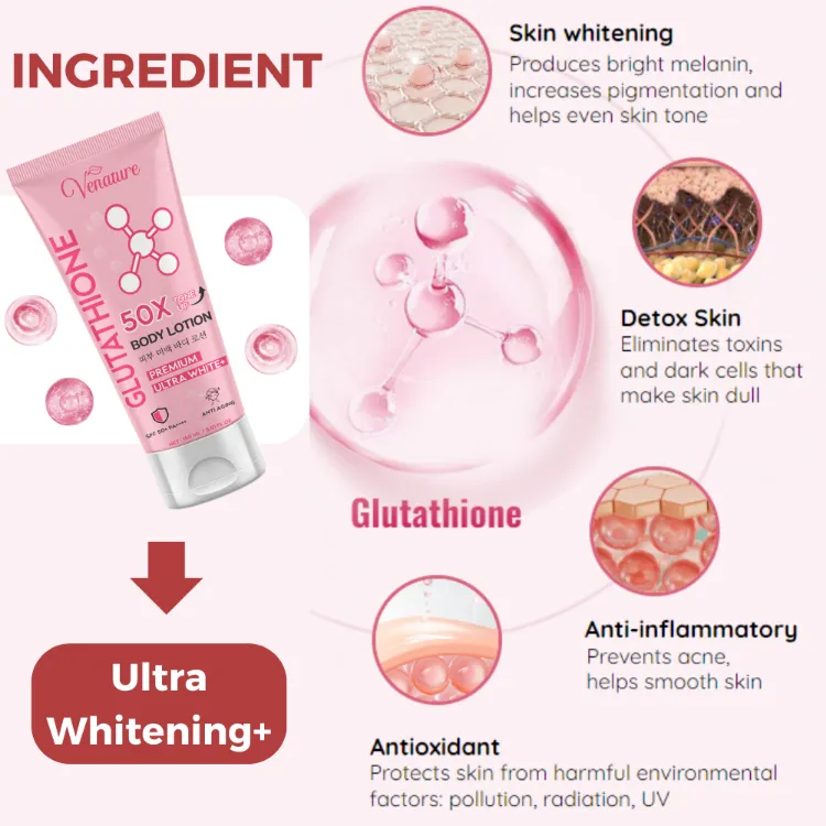 Glutathione 50x Tone Up Body Lotion Venature Sun Defense SPF 50++  Rejuvenate Whiten Moisturize Skin Care 4 In 1