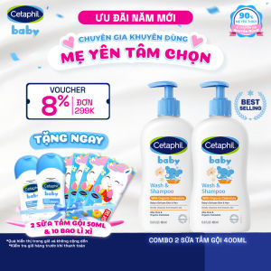 Combo 2 Sữa tắm dưỡng ẩm dịu lành cho bé với Calendula hoa cúc hữu cơ CETAPHIL BABY W&SHAMPOO CALENDULA 400ML/Chai
