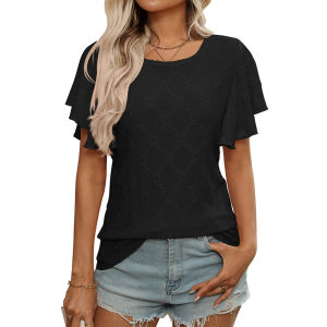2026 Women Summer Blouses Trendy Ruffles Short Sleeve Elegant Basic Shirts Fashion Casual Street Solid Loose Tops Ropa De Mujer