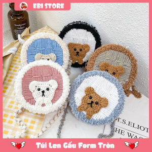 Túi Handmade Len Gấu Tròn Mẫu 2 Set Nguyên Liệu Đầy Đủ Tự Đan Túi DIY (Có Clip Hướng Dẫn Làm) - EB102