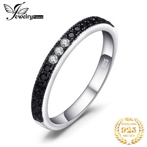 JewelryPalace Natural Black Spinel 925 Sterling Silver Band Wedding Engagement Ring for Women Gift Stackable Jewelry