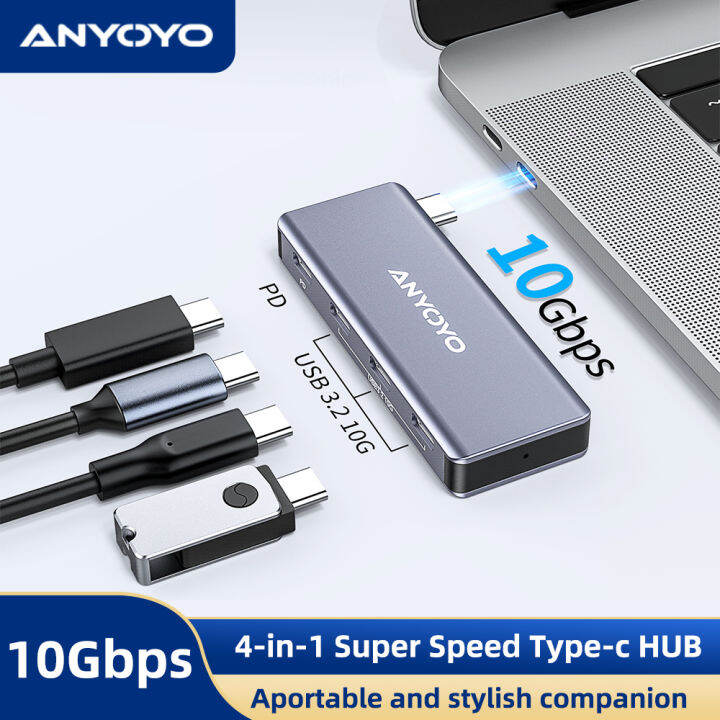 Anyoyo 4-IN-1 USB-C Hub with 100W PD 3 USB 3.2 Gen2 (10Gbps) port for ...